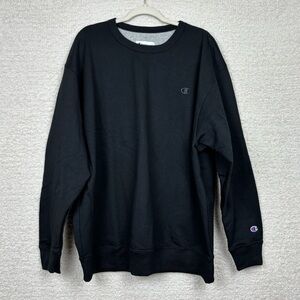 Champion Sweatshirt 2XL Black Power Blend‎ Fleece Pullover Crewneck Casual Logo